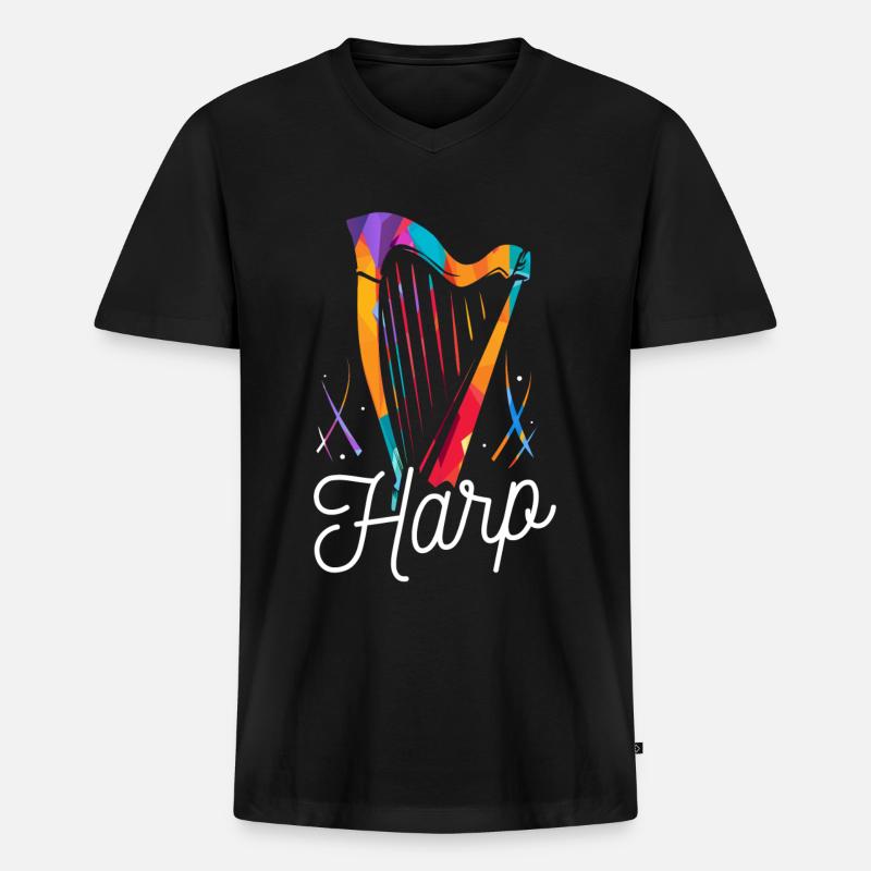 Harfe - Männer Premium Bio T-Shirt mit V-Ausschnitt - Schwarz