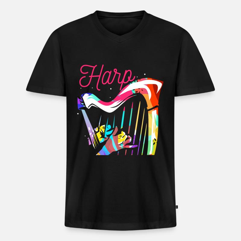 Harfe - Männer Premium Bio T-Shirt mit V-Ausschnitt - Schwarz