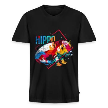 Hippopotame Polygone - T-shirt encolure en V Premium bio Homme - noir - Devant - Nico (187cm)