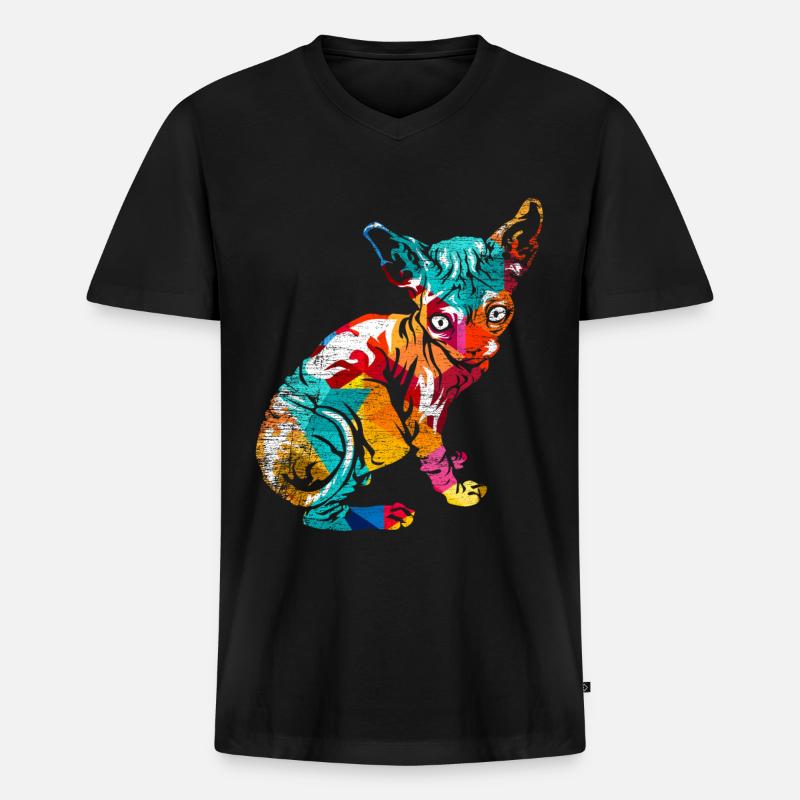 Sphynx Polygon - Männer Premium Bio T-Shirt mit V-Ausschnitt - Schwarz