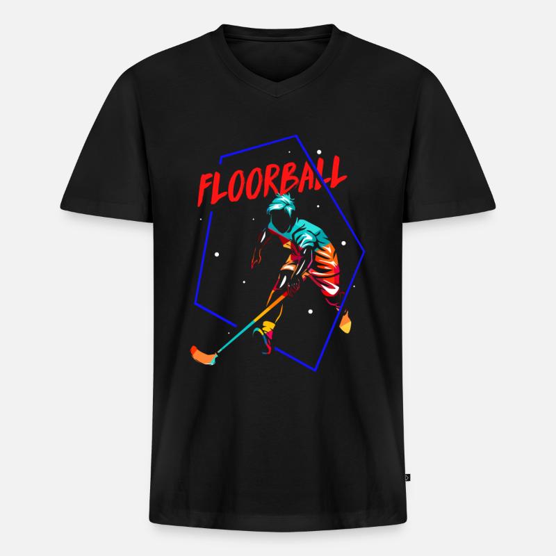 Floorball Geschenk - Männer Premium Bio T-Shirt mit V-Ausschnitt - Schwarz