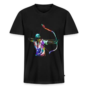 Cadeau de tir à l’arc - T-shirt encolure en V Premium bio Homme - noir - Devant - Nico (187cm)