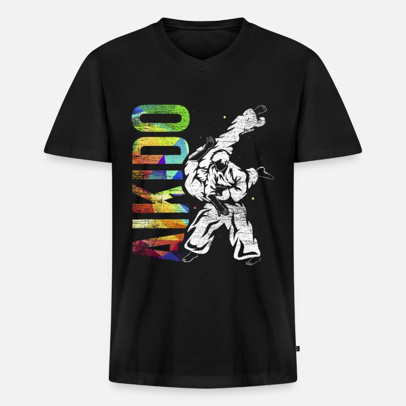 Aikido Geschenk - Männer Premium Bio T-Shirt mit V-Ausschnitt - Schwarz