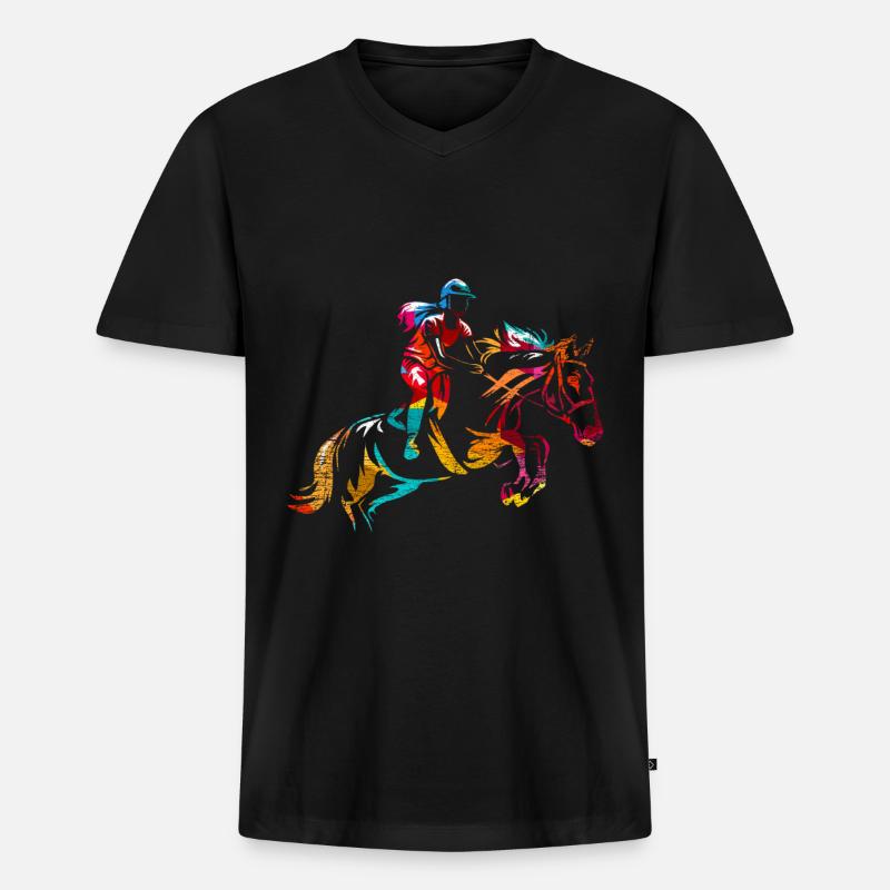 Springreiten Geschenk - Männer Premium Bio T-Shirt mit V-Ausschnitt - Schwarz