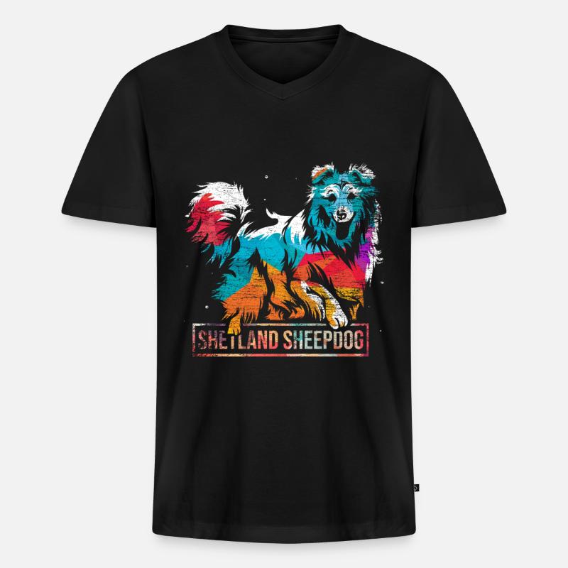 Shetland Schäferhund Geschenk - Männer Premium Bio T-Shirt mit V-Ausschnitt - Schwarz
