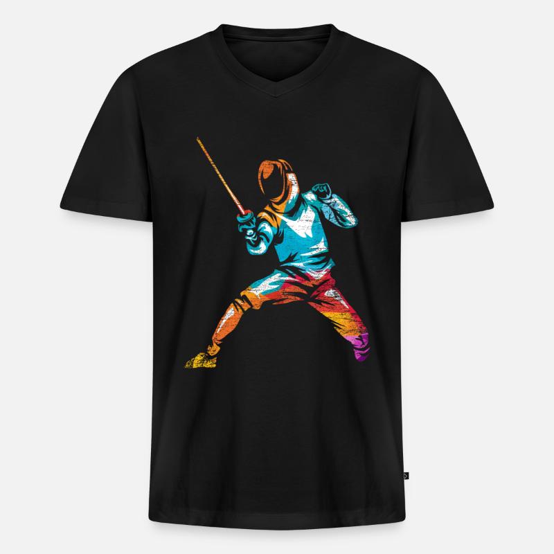 Fechten - Männer Premium Bio T-Shirt mit V-Ausschnitt - Schwarz