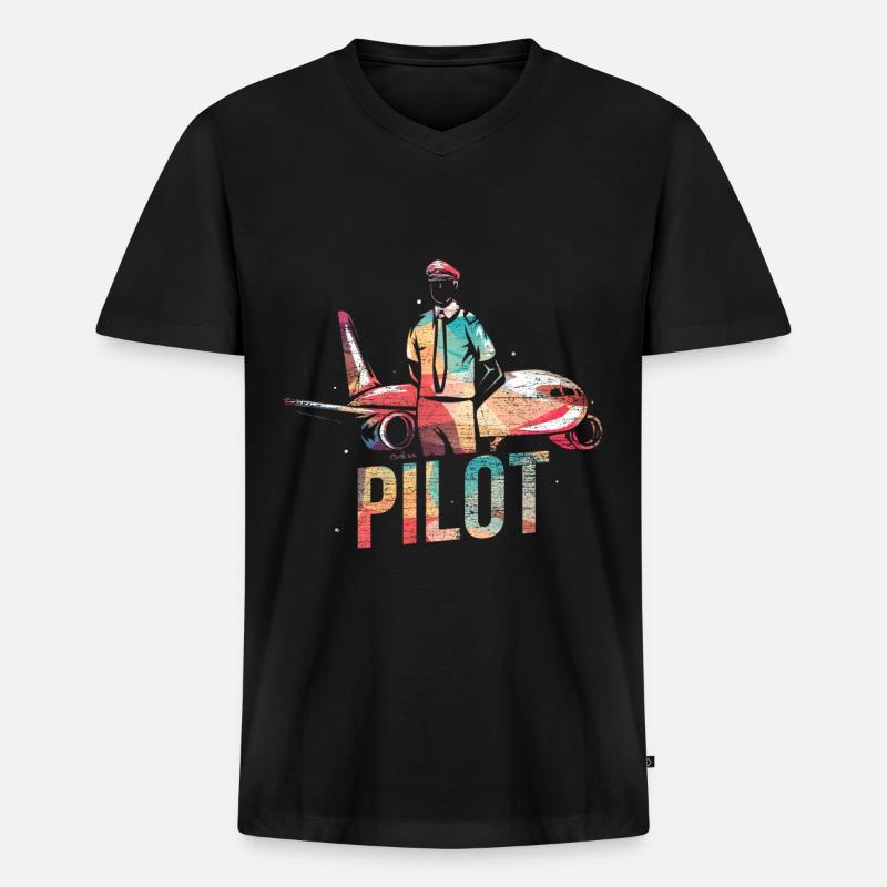 Flugzeug Pilot - Männer Premium Bio T-Shirt mit V-Ausschnitt - Schwarz