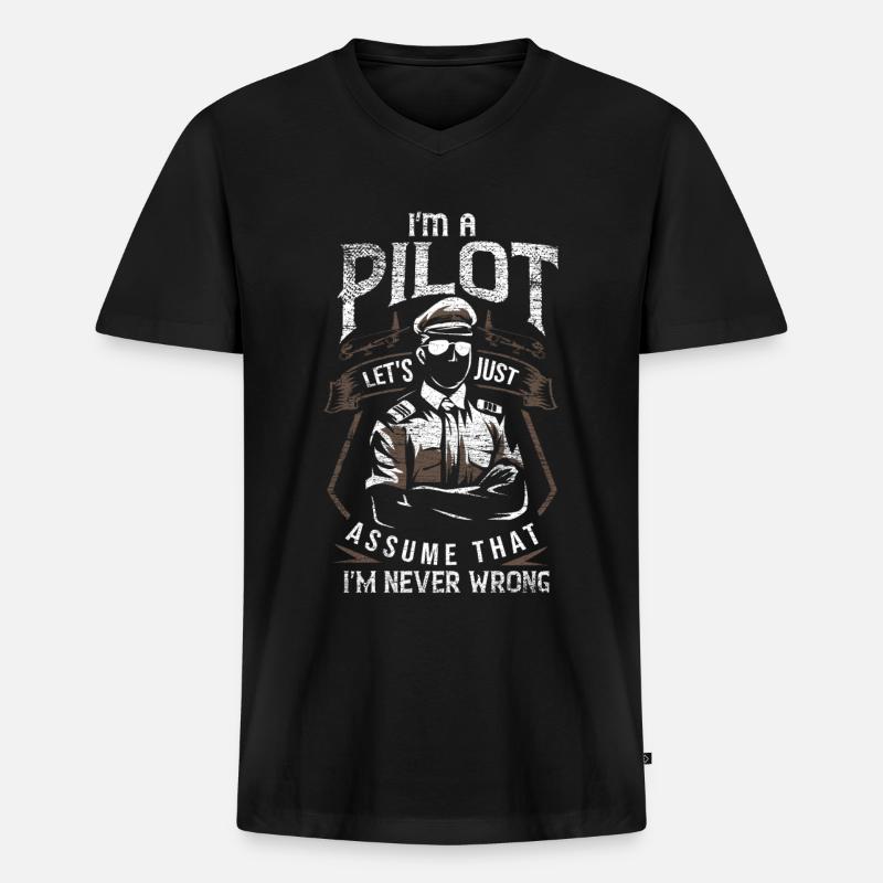 Flugzeug Pilot Spruch - Männer Premium Bio T-Shirt mit V-Ausschnitt - Schwarz