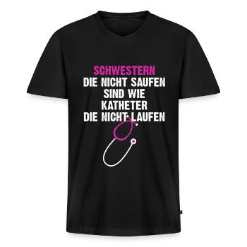 Krankenschwester Pflegepersonal - Männer Premium Bio T-Shirt mit V-Ausschnitt - Schwarz - Vorne - Nico (187cm)