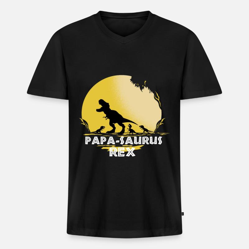 Papa Saurus Rex - Männer Premium Bio T-Shirt mit V-Ausschnitt - Schwarz