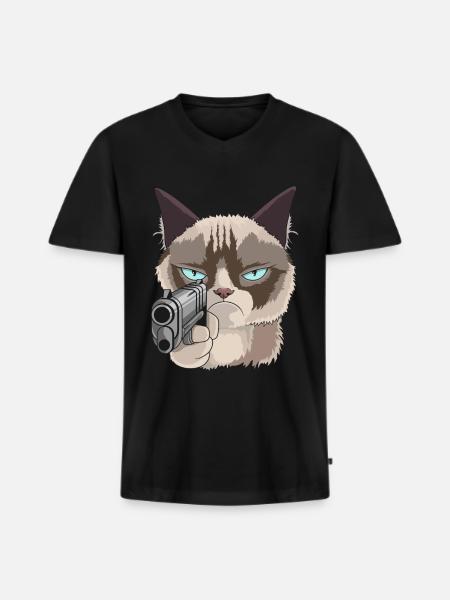 Cat with pistol - Men's Premium Organic T-shirt with V-neck - black
