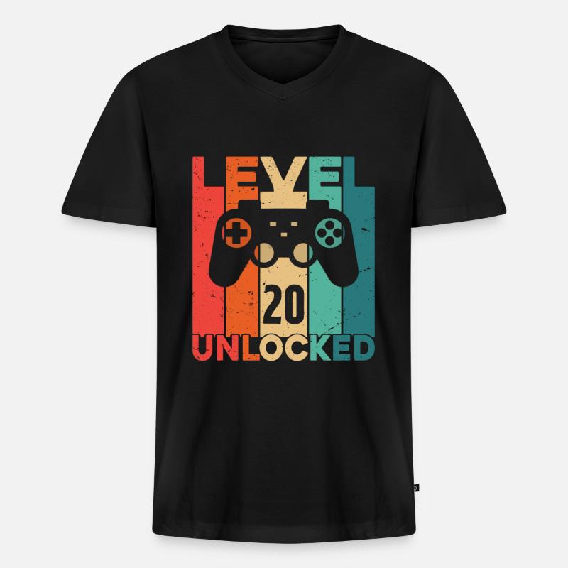 Level 20 freigeschaltet - Männer Premium Bio T-Shirt mit V-Ausschnitt - Schwarz