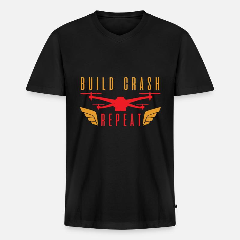 Build Crash Repeat - Männer Premium Bio T-Shirt mit V-Ausschnitt - Schwarz