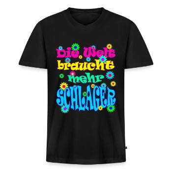 Schlagerparty - Die Welt braucht mehr Schlager - Männer Premium Bio T-Shirt mit V-Ausschnitt - Schwarz - Vorne - Nico (187cm)