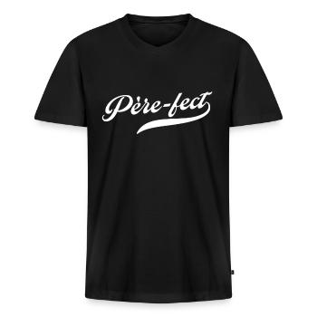 Père-fect - T-shirt encolure en V Premium bio Homme - noir - Devant - Nico (187cm)