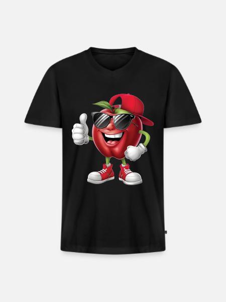 Apfel - Männer Premium Bio T-Shirt mit V-Ausschnitt - Schwarz
