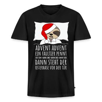 Advent Advent ein Faultier pennt Weihnachten - Männer Premium Bio T-Shirt mit V-Ausschnitt - Schwarz - Vorne - Nico (187cm)