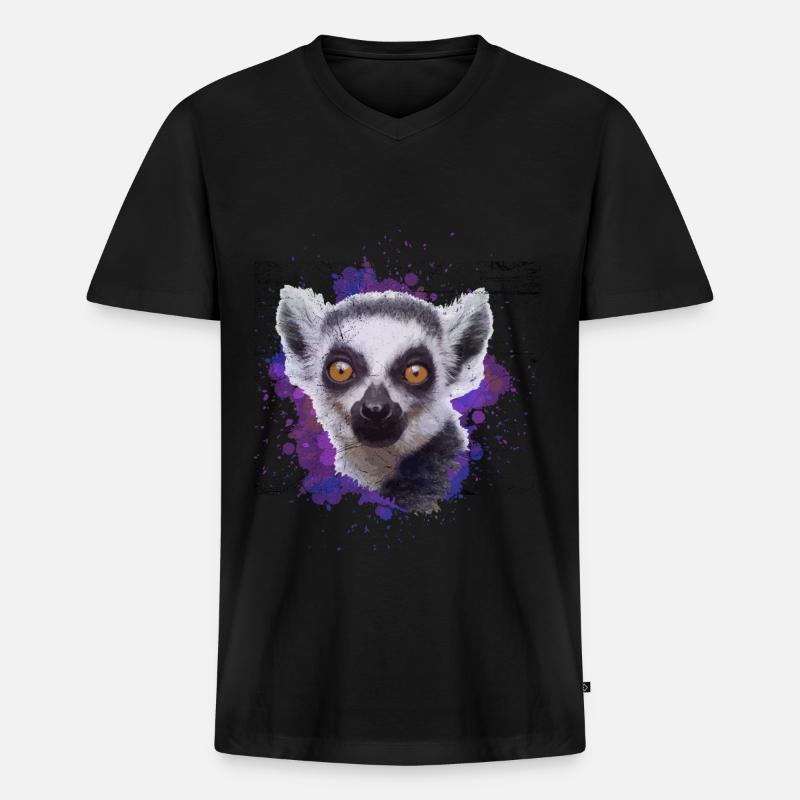 lemur - Männer Premium Bio T-Shirt mit V-Ausschnitt - Schwarz