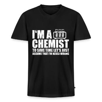 Chemiker - Männer Premium Bio T-Shirt mit V-Ausschnitt - Schwarz - Vorne - Nico (187cm)