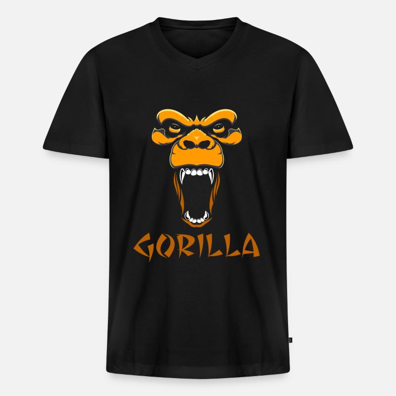 Gorilla - Männer Premium Bio T-Shirt mit V-Ausschnitt - Schwarz