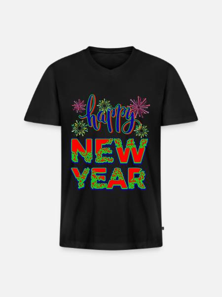 Neujahr Happy New year - Männer Premium Bio T-Shirt mit V-Ausschnitt - Schwarz