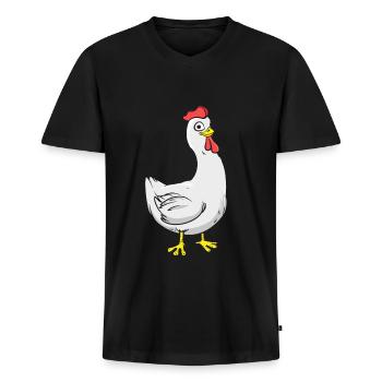 Hahn Huhn Hähnchen Hühnchen Küken - Männer Premium Bio T-Shirt mit V-Ausschnitt - Schwarz - Vorne - Nico (187cm)