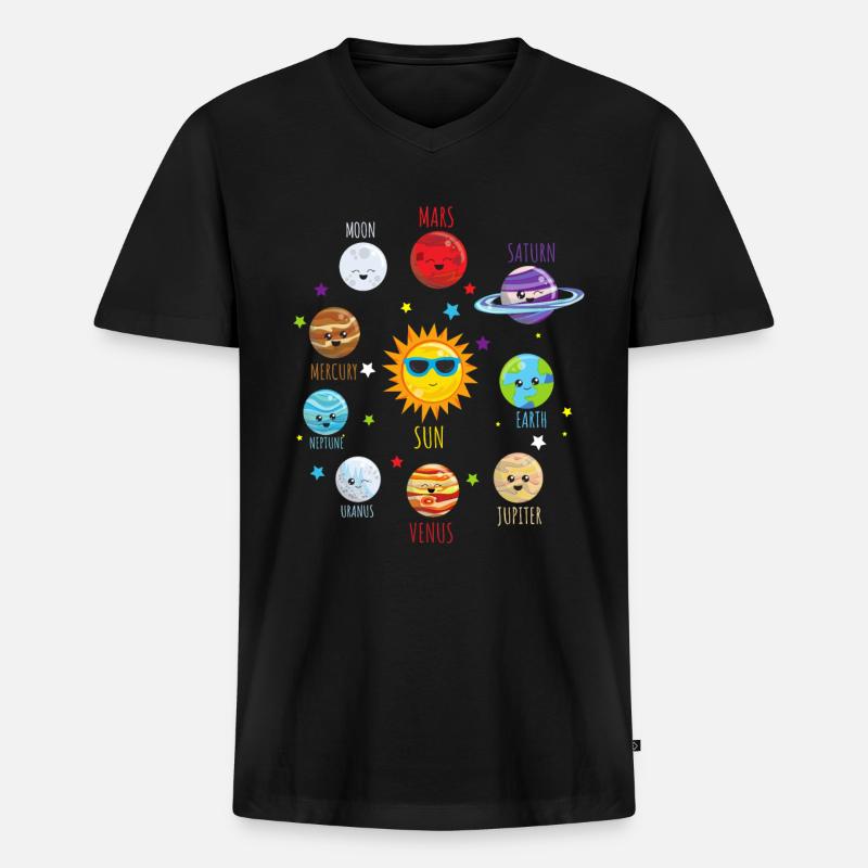 Sonnensystem Planetensystem Planeten Astronauten - Männer Premium Bio T-Shirt mit V-Ausschnitt - Schwarz