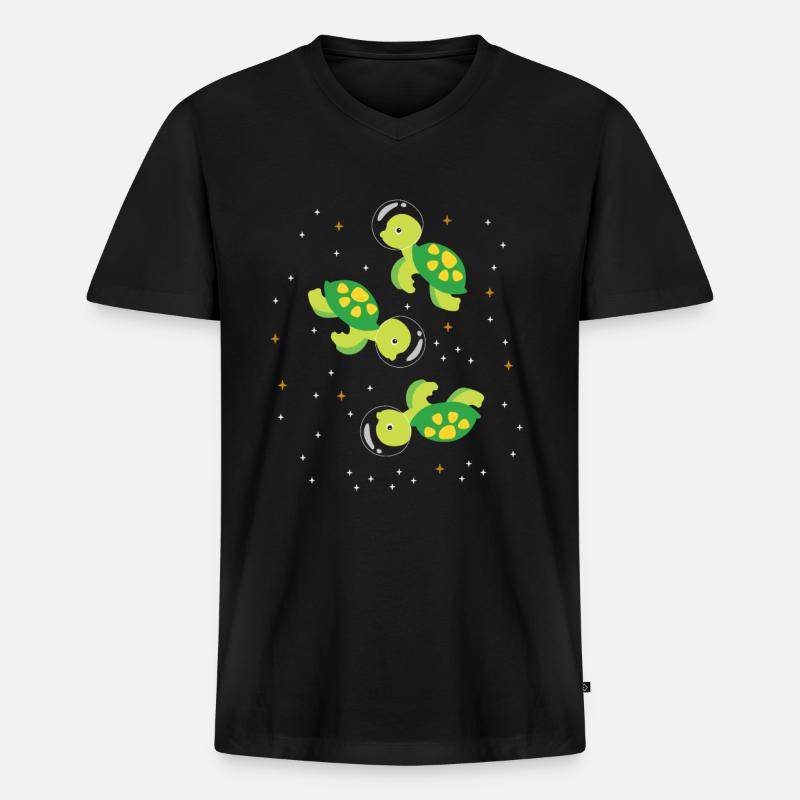 Turtle astronaut outer space - Men's Premium Organic T-shirt with V-neck - black