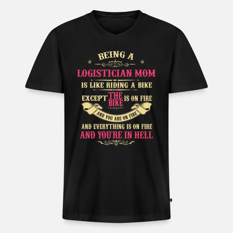 Logistiker Mutter, Logistiker Mutter - Männer Premium Bio T-Shirt mit V-Ausschnitt - Schwarz