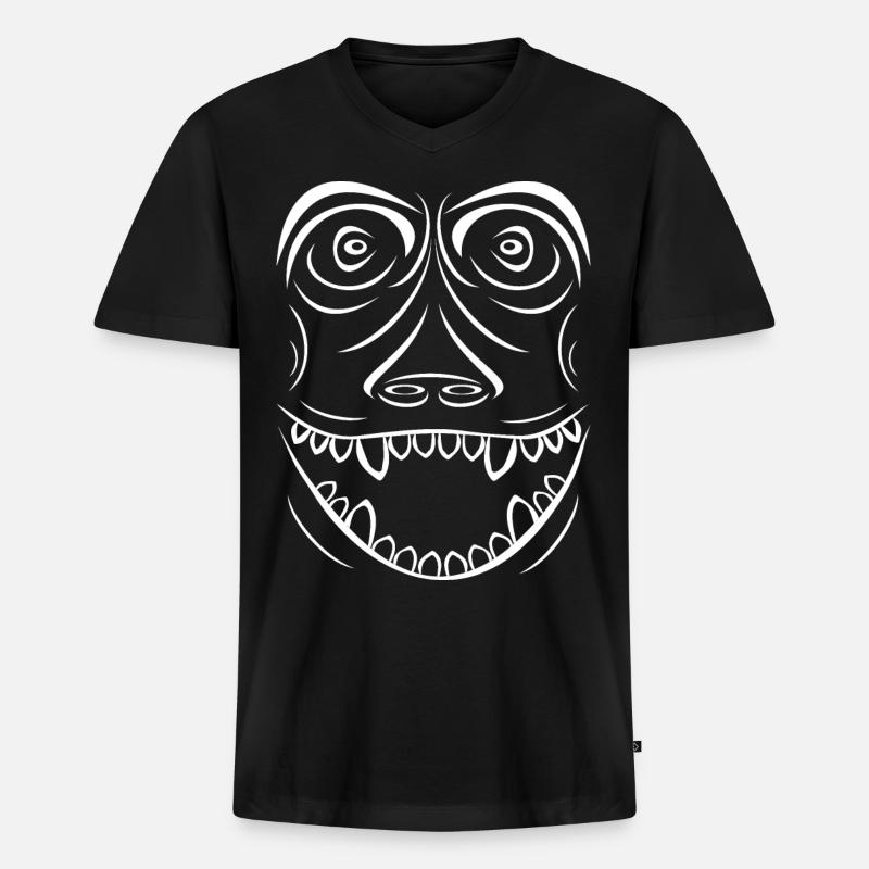 Funny Monkey Voodoo Style - Männer Premium Bio T-Shirt mit V-Ausschnitt - Schwarz