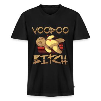Voodoo Geschenke | Schwarze Magie Voodoo Puppe - Männer Premium Bio T-Shirt mit V-Ausschnitt - Schwarz - Vorne - Nico (187cm)