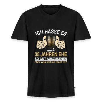 35 Hochzeitstag Leinenhochzeit Geschenk - Männer Premium Bio T-Shirt mit V-Ausschnitt - Schwarz - Vorne - Nico (187cm)