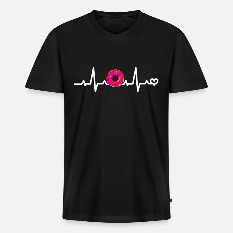 Pinker Donut Liebe - Männer Premium Bio T-Shirt mit V-Ausschnitt - Schwarz