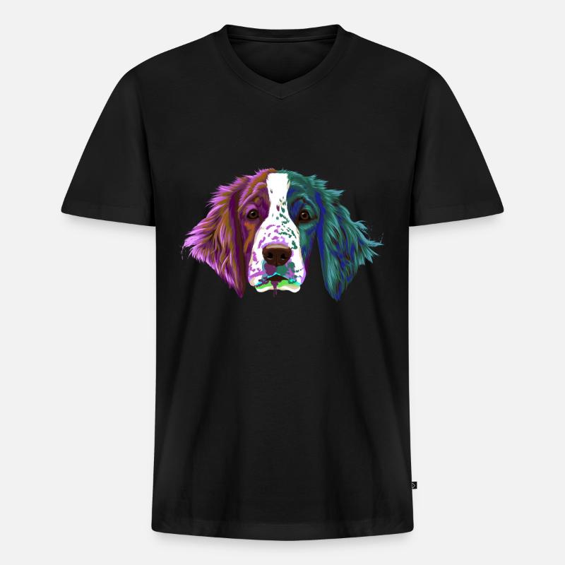 Splash Welsh Springer Spaniel Hund - Männer Premium Bio T-Shirt mit V-Ausschnitt - Schwarz
