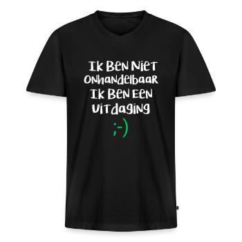 Ik ben niet onhandelbaar , ik ben een uitdaging - Mannen Premium Bio T-shirt met V-hals - zwart - Voor - Nico (187cm)