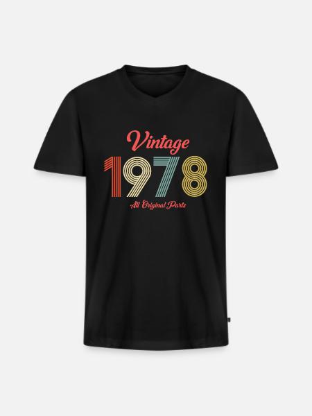 1978 - T-shirt encolure en V Premium bio Homme - noir