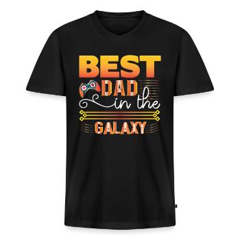 Bester Vater in der Galaxie - Männer Premium Bio T-Shirt mit V-Ausschnitt - Schwarz - Vorne - Nico (187cm)