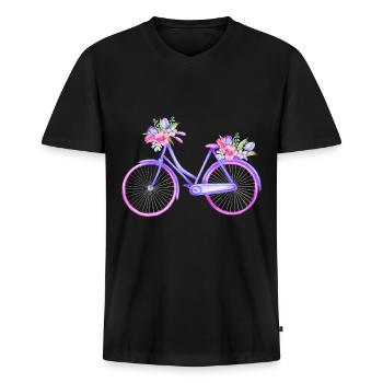 Bicycle with Flowers Fahrrad mit Blumen - Männer Premium Bio T-Shirt mit V-Ausschnitt - Schwarz - Vorne - Nico (187cm)