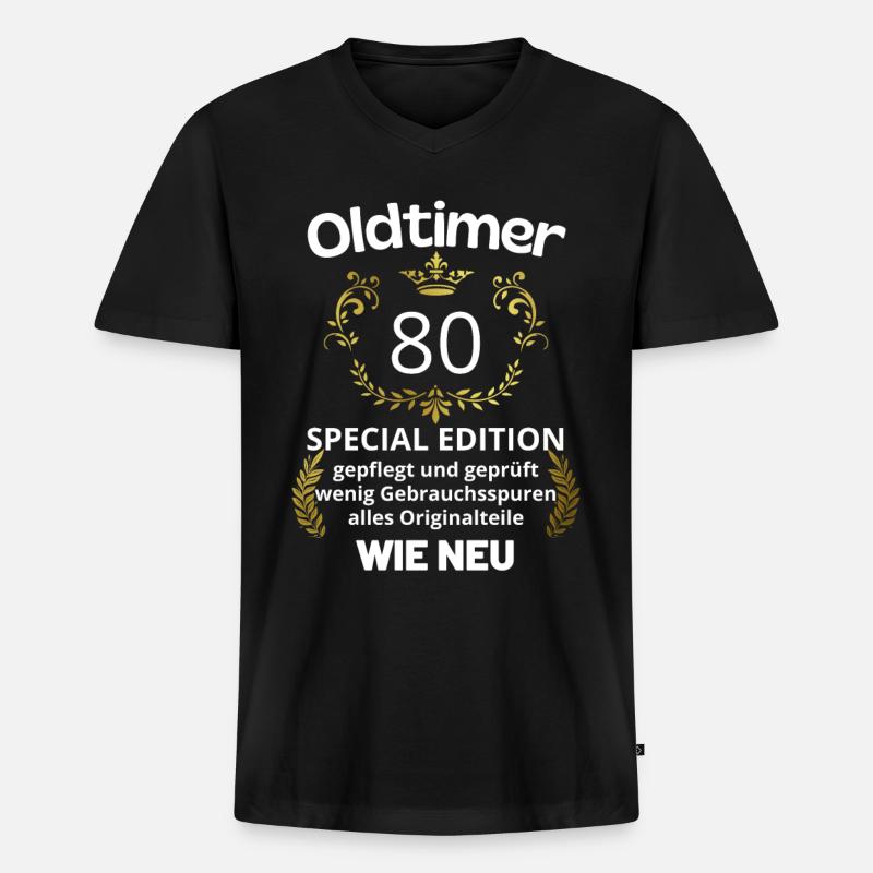 80. Geburtstag Oldtimer - Männer Premium Bio T-Shirt mit V-Ausschnitt - Schwarz