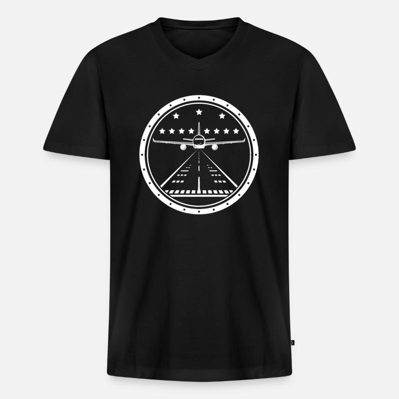 Flugzeug-Landungs-Navigations-Piloten-Flugzeug - Männer Premium Bio T-Shirt mit V-Ausschnitt - Schwarz