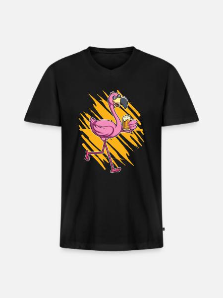 Flamingo-biertrinker - Männer Premium Bio T-Shirt mit V-Ausschnitt - Schwarz