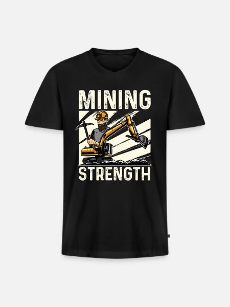 Bergbaustärke Für Baggerfahrer - Männer Premium Bio T-Shirt mit V-Ausschnitt - Schwarz