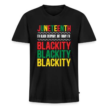 Blackity Schwarze Geschichte African American - Männer Premium Bio T-Shirt mit V-Ausschnitt - Schwarz - Vorne - Nico (187cm)