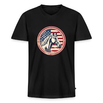 Drapeau vintage américain avec cheval - T-shirt encolure en V Premium bio Homme - noir - Devant - Nico (187cm)