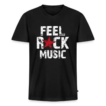 Feel Rock Music Festival Shirt - Männer Premium Bio T-Shirt mit V-Ausschnitt - Schwarz - Vorne - Nico (187cm)