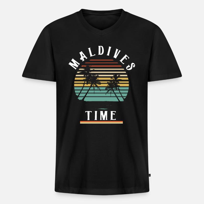 MALDIVES TIME - Männer Premium Bio T-Shirt mit V-Ausschnitt - Schwarz