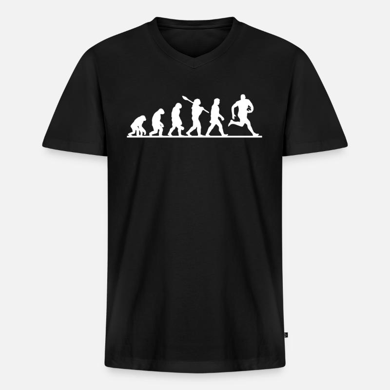 Rugby-Spieler Evolution - Männer Premium Bio T-Shirt mit V-Ausschnitt - Schwarz