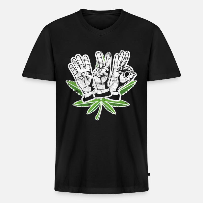 420 Hanfpflanze - Männer Premium Bio T-Shirt mit V-Ausschnitt - Schwarz