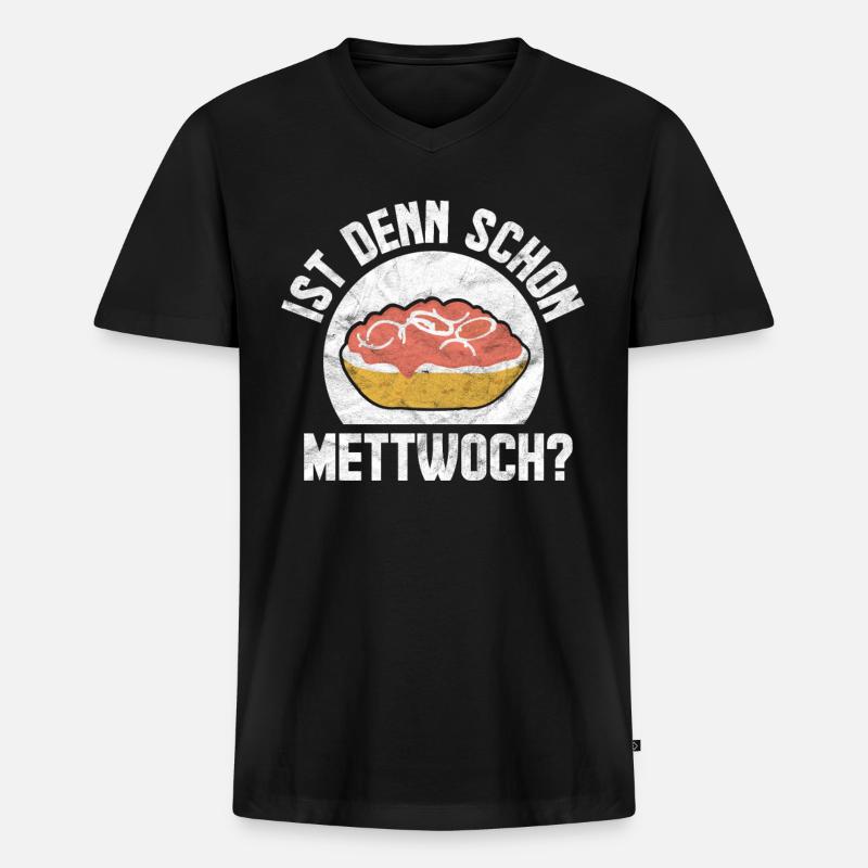 Ist denn schon Mettwoch? - Männer Premium Bio T-Shirt mit V-Ausschnitt - Schwarz