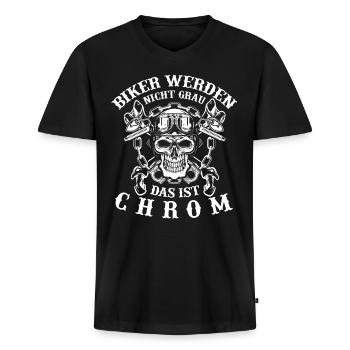 BIker werden nicht grau, das ist chrom - Männer Premium Bio T-Shirt mit V-Ausschnitt - Schwarz - Vorne - Nico (187cm)